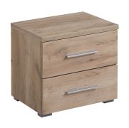 Nachtkommode mit zwei Schubladen Ormari 01, Farbe: Eiche Grau, ABS-Kantenschutz, Maße: 43 x 44,5 x 33,5 cm, für Schlafzimmer, modernes Design