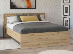 Schlichtes Doppelbett Brus 07, Farbe: Eiche Artisan, stabil und langlebig, Liegefläche: 160 x 200 cm, ABS-Kanten, aus hochwertigen Materialien, für Schlafzimmer