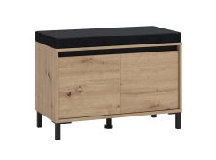 Sitzbank mit Stauraum | 2 Drehtüren | Schuhschrank | Farbe: Eiche Artisan | inkl. Sitzkissen | Maße: 80 x 40 x 57 cm | für den Eingangsbereich