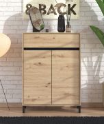 Schuhschrank | 1 Schublade | Farbe: Eiche Artisan | 2 Drehtüren | ABS-Kanten | 4 Fächer | Maße: 80 x 40 x 109,5 cm | für den Eingangsbereich