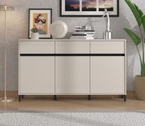 Kommode | 3 Drehtüren | 1,5 m breit | Farbe: Kaschmir | 3 Schubladen | Maße: 157 x 40 x 90 cm | Sideboard | ABS-Kanten | 6 Fächer | Beine: Schwarz