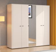 Kleiderschrank | 5-türig | Farbe: Kaschmir | 1 Spiegeltür | Maße: 224,5 x 56 x 210,5 cm | 2 Kleiderstangen | 7 Fächer | ABS-Kanten | Griffe & Beine: Metall