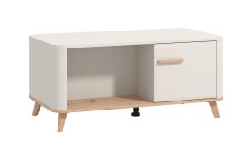 Couchtisch | hell | Farbe: Kaschmir | 2 Drehtüren | Griffe & Beine: Eiche Artisan | 3 Fächer | Maße: 101 x 54,5 x 46 cm | ABS-Kanten | elegantes Design