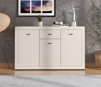 Kommode | 3 Drehtüren | 1 Schublade | Farbe: Kaschmir | 6 Fächer | ABS-Kanten | Maße: 147,5 x 41,5 x 91,5 cm | Sideboard | Griffe & Beine: Metall