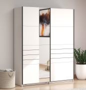 Schiebetürenschrank | Farbe: Opak Weiß | 1 Spiegeltür | 2 Kleiderstangen | Kleiderschrank | ABS-Kanten | Maße: 145,5 x 60 x 217,5 cm | 2 Fächer