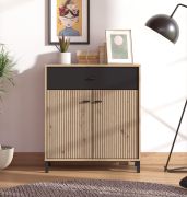 Kommode | 2 Drehtüren | Farbe: Eiche Artisan / Schwarz | 1 Schublade | attraktives Design | Maße: 80 x 40 x 90 cm | ABS-Kanten
