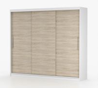 Schiebetürenschrank 2,5 Meter breit / Kleiderschrank | Cevennen 02 | Weiß / Eiche | 12 Fächer | 3 Türen | 218 x 250 x 61 cm | mit Sprossen | Holzoptik