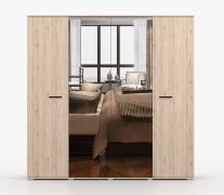 2 Meter breiter Drehtürenschrank / Kleiderschrank mit Spiegel | Eiche / Schwarz Hochglanz | Troodos 02 | 198 x 200 x 58 cm | 4 Türen | 12 Fächer