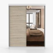 Kleiderschrank / Schiebetürenschrank mit Spiegel | 195 x 160 x 61 cm | Eiche / Weiß | Galtee 08 | 2 Türen | 6 Fächer | viel Stauraum | Holzoptik