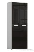 Drehtürenschrank / Kleiderschrank | 199 x 80 x 51 cm |  Hochglanz Schwarz / Weiß | Doppelflügeltüren | 2 Fächer |  Zweifarbiges Minimal-Design