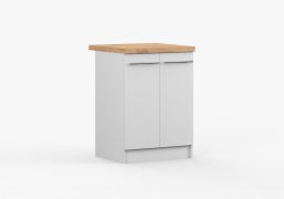 Unterschrank / Drehtürenschrank | Weiß | Parnassus  05 | 2 Türen | Griffe: Metall | 85 x 60 x 60 cm | Einfarbig | Arbeitsplatte 38 mm stark | eckig