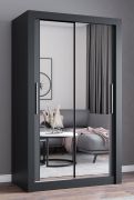 1,2 Meter breiter Schiebetürenschrank / Kleiderschrank mit Spiegel Schwarz | Biokovo 08 | 215 x 120 x 64 cm | 2 Türen | 7 Fächer | Einfarbig