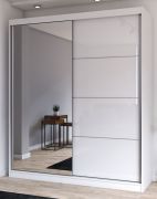 Schiebetürenschrank / Kleiderschrank mit Spiegel Weiß | Gorski 01 | 218 x 183 x 61 cm | 2 Türen | 6 Fächer | viel Platz | Einfarbig | Aluminiumgriffe