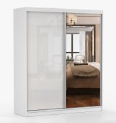 2,3 Meter breiter Schiebetürenschrank / Kleiderschrank mit Spiegel | Weiß | Gorski 55 | 218 x 233 x 61 cm | 2 Türen | 12 Fächer | Einfarbiger Stil