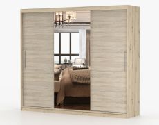 Schiebetürenschrank / Kleiderschrank mit Spiegel | 218 x 233 x 61 cm | Eiche / Artisan | Gorski 74 | 3 Türen | 12 Fächer | viel Platz | eckig