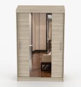 Schiebetürenschrank / Kleiderschrank | mit Spiegel | 200 x 120 x 61 cm | Sonoma Eiche | Rudawy 11 | 2 Türen | 6 Fächer | 1 Kleiderstange | eckig