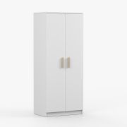 Kleiderschrank / Drehtürenschrank | Weiß | Smolikas 71 | 2 Türen | 1 Kleiderstange | 192 x 80 x 50 cm | 5 Fächer | braune Holzgriffe | eckig