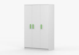 Drehtürenschrank / Kleiderschrank 1,2 Meter breit | Kleiderstange | 192 x 120 x 50 cm | Weiß | 9 Fächer | Smolikas 119 | 3 Türen | Holzgriffe