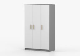 Drehtürenschrank / Kleiderschrank | 192 x 120 x 50 cm | Holzgriffe | Weiß / Sonoma Eiche | Smolikas 114 | Kleiderstange | 3 Türen | 9 Fächer
