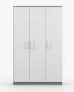 Kleiderschrank / Drehtürenschrank | Weiß / Sonoma Eiche | Kleiderstange | 9 Fächer | Smolikas 116 | Holzgriffe | 3 Türen | 192 x 120 x 50 cm