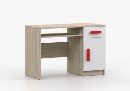 Schreibtisch 1,1 Meter breit | Weiß / Sonoma Eiche | 3 Fächer | Holzgriffe | 1 Schublade | Smolikas 77 | 75 x 110 x 50 cm | 1 Türe