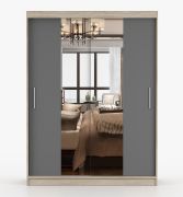 Schiebetürenschrank / Kleiderschrank | Spiegel | 61 x 150 x 200 cm | Sonoma Eiche / Grau | Bucegi  07 | 2 Türen | Griffe: Aluminium | 6 Fächer