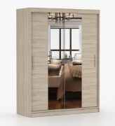 Kleiderschrank / Schiebetürenschrank | Bucegi  06 | Eiche | Spiegel | 2 Türen | Griffe: Aluminium | 6 Fächer | Kleiderstange | 200 x 150 x 61 cm