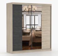 Schiebetürenschrank / Kleiderschrank mit Spiegel | Komovi 01 | 218 x 203 x 61 cm | 2 Türen | 7 Fächer | 2 Kleiderstangen | viel Platz