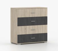 Kommode / Sideboard | Sonoma / Kiefer | Komovi 05 | 2-farbig | 4 Schubladen | 93 x 90 x 42 cm | Griffe: Aluminium silberfarben | ausreichend Stauraum