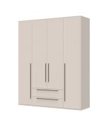 Kleiderschrank mit zwei Schubladen Neiafu 12, vier Türen, Farbe: Kaschmir, Maße: 224 x 182 x 56 cm, drei Kleiderstangen, Soft-Close-Funktion