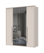 Viertüriger Kleiderschrank mit Rahmen Neiafu 37, mit zwei Spiegeltüren, zwei Kleiderstangen, Soft-Close-Funktion, Farbe: Kaschmir, Maße: 224 x 182 x 56 cm