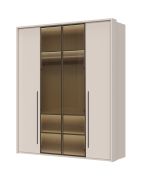 Kleiderschrank mit zwei Glastüren Neiafu 38, Farbe: Kaschmir, Soft-Close-Funktion, inkl. Innenbeleuchtung, neun Einlegeböden, Maße: 224 x 182 x 56 cm
