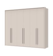 Sechstüriger Kleiderschrank mit viel Stauraum Neiafu 46, Farbe: Kaschmir, Soft-Close-Funktion, drei Kleiderstangen, Maße: 226 x 277 x 60 cm, verstellbare Füße