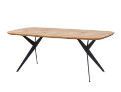 Moderner Esstisch Guiers 03, aus Massivholz Eiche, geölte Oberfläche, Tischplatte 4 cm dick, ovale Form, Maße: 78 x 160 x 90 cm, schwarze Metallbeine