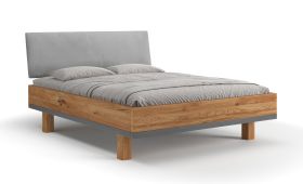 Einzelbett / Gästebett | Massivholz | Eichenholz geölt | weichen gepolsterten Kopfteil | 140 x 200 cm | Minimalistisch | Modern