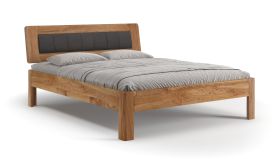 Einzelbett / Gästebett | Massivholz | Eichenholz geölt | gepolsterten Kopfteil | 180 x 200 cm | Minimalistisch | einzigartige Holzstruktur