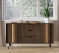 Kommode | Farbe: Eiche Dunin | 3 Schubladen | inkl. LED-Beleuchtung | 154 x 40 x 83 cm | 2 Türen | Soft-Close Funktion | 4 Fächer | Sideboard | schlanke Metallbeine