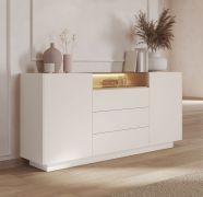 Kommode | Farbe: Beige / Eiche Cremona | 2 Drehtüren | inkl. LED-Beleuchtung | 5 Fächer | 176 x 40 x 83 cm | Push-to-open Funktion | Sideboard | 3 Schubladen