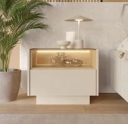 Nachtkommode | Farbe: Beige / Eiche Cremona | 1 Schublade | inkl. LED-Beleuchtung | 1 Fach | 53 x 40 x 43 cm | Push-to-open Funktion | Nachttisch | für Schlafzimmer