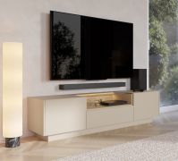 TV-Unterschrank | Farbe: Beige / Eiche Cremona | 2 Drehtüren | inkl. LED-Beleuchtung | 3 Fächer | 176 x 40 x 43 cm | Push-to-open Funktion | TV-Möbel | 1 Schublade