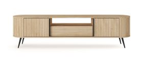 TV-Unterschrank | 2 Schiebetüren | Farbe: Eiche Cremona | 1 Schublade | Push-to-open Funktion | 196 x 40 x 51 cm | abgerundete Seiten | ABS-Kanten | TV-Möbel
