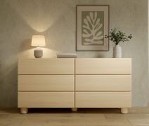 Kommode | 6 Schubladen | Farbe: Eiche Vicenza | Push-to-open Funktion | 160 x 38 x 80 cm | weiche Linien | ABS-Kanten | Holzbeine | für Wohnzimmer