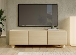 TV-Unterschrank | 3 Kipptüren | Farbe: Eiche Vicenza | Push-to-open Funktion | 150 x 38 x 47 cm | 3 Fächer | ABS-Kanten | Holzbeine | TV-Board