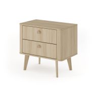 Nachtkommode mit zwei Schubladen Bouzid 05 | Farbe: Eiche Barista | Beine & Griffe: Holz | Maße: 57 x 63 x 38 cm | für Schlafzimmer