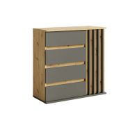 Kommode mit vier Schubladen Alexandroupoli 02, eine Tür, Farbe: Eiche Artisan / Graphitgrau, zwei Fächer, modernes Design, Maße: 80 x 80 x 34 cm