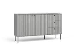 Kommode mit drei Schubladen Alonnisos 02, zwei Türen, Farbe: Grau, zwei Funktion, modernes Design, Maße: 89 x 156 x 41 cm, Soft-Close-Funktion