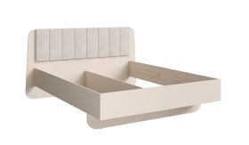 Doppelbett / Gästebett mit gepolsterten Kopfteil Ioannina 05, Farbe: Beige, ABS-Kantenschutz, Liegefläche: 180 x 200 cm