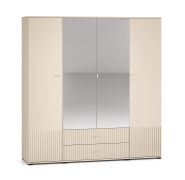 Breiter Kleiderschrank mit zwei Spiegeltüren Petkula 23, Farbe: Beige hell, mit modernen Lamellen Design, 2 Meter breit, zwei Schubladen, Soft-Close Funktion