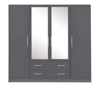 Kleiderschrank mit zwei Spiegel Hannut 36, Farbe: Anthrazit - Abmessungen: 190 x 200 x 56 cm (H x B x T)