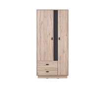 Moderner Schrank mit zwei Schubladen Niel 01, Farbe: Eiche / Anthrazit - Abmessungen: 195 x 90 x 60 cm (H x B x T)